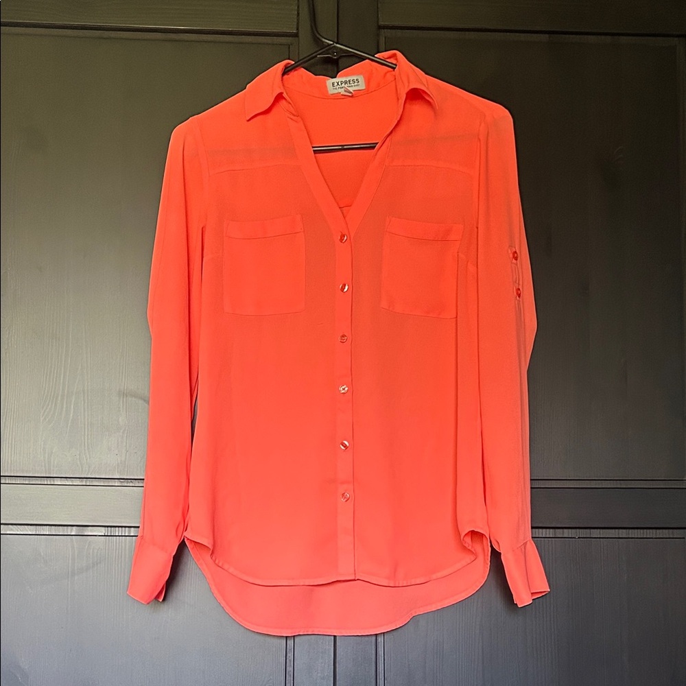 Express Women's Vibrant Coral Button-Down Shirt